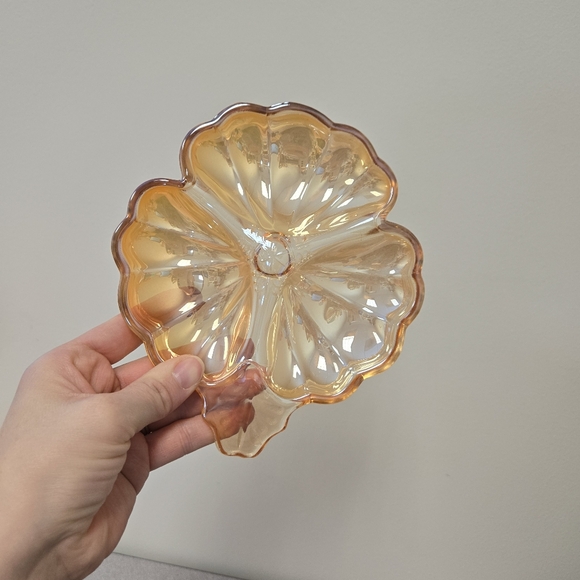 Other - Lustre Marigold Peach Carnival Glass Vintage Clover Dish